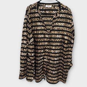 Calvin Klein Mixed Print Button Down Long Sleeve Top Size 3x